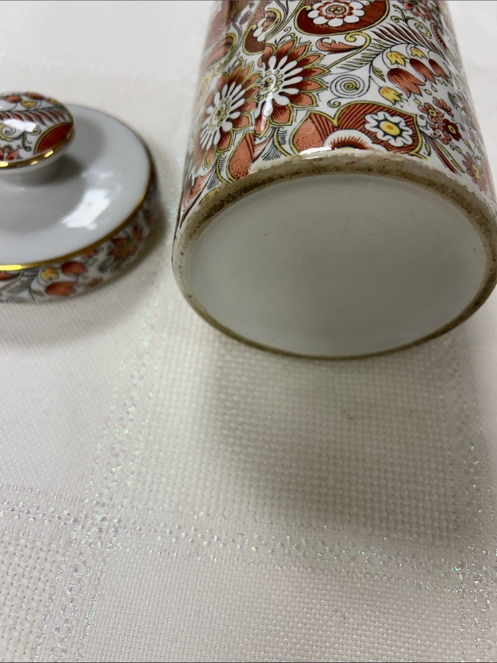 Decorative Orange paisley Floral Ceramic Canister with Gold Trim image 5